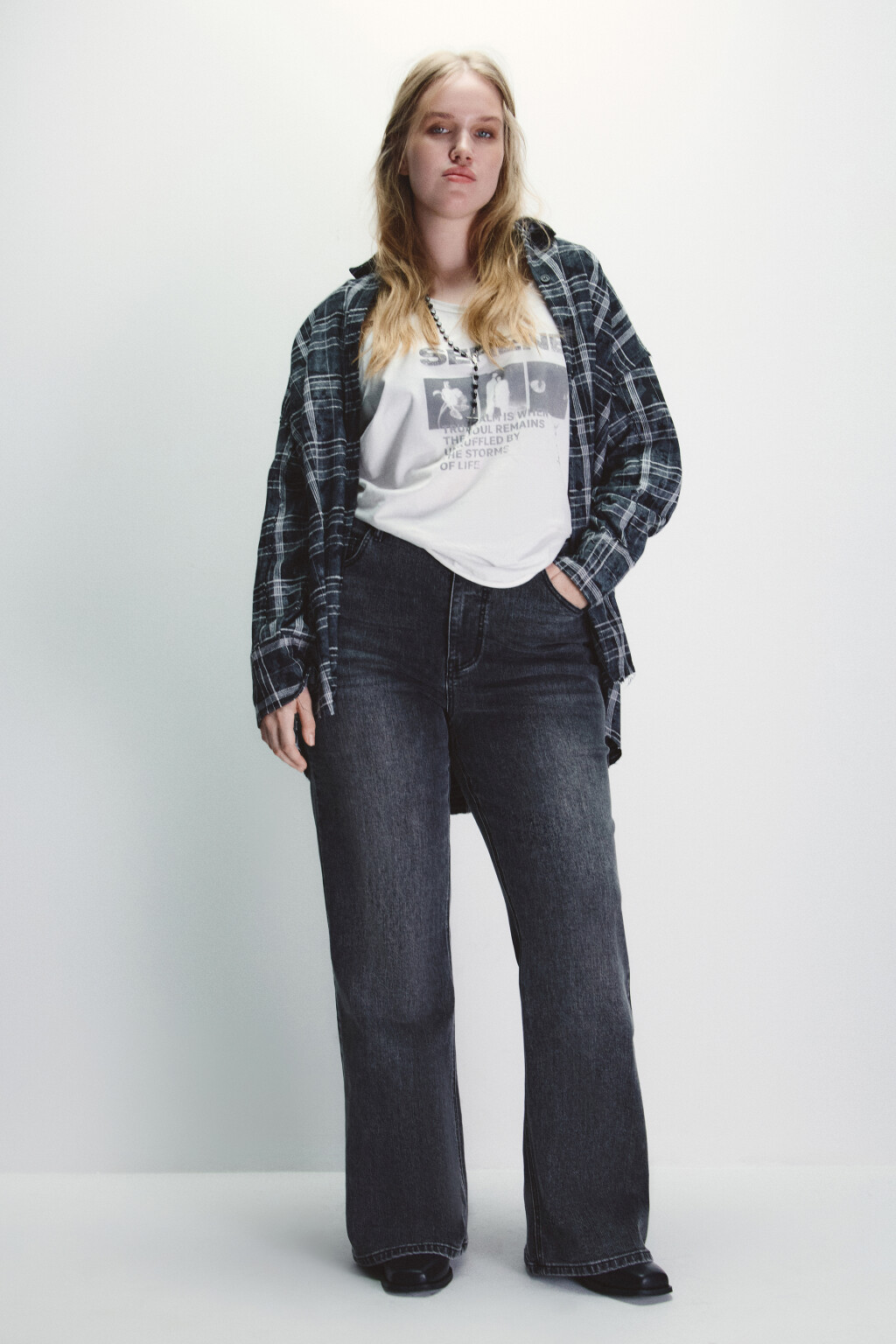 Джинсы клеш с высокой посадкой - цвет серый - 4