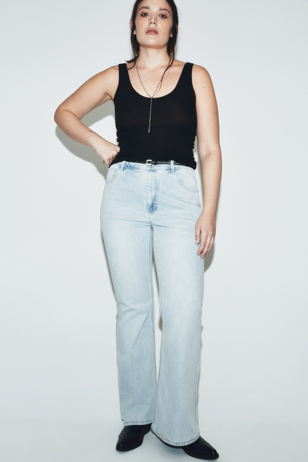 Джинсы клеш с высокой посадкой - цвет голубой - 2