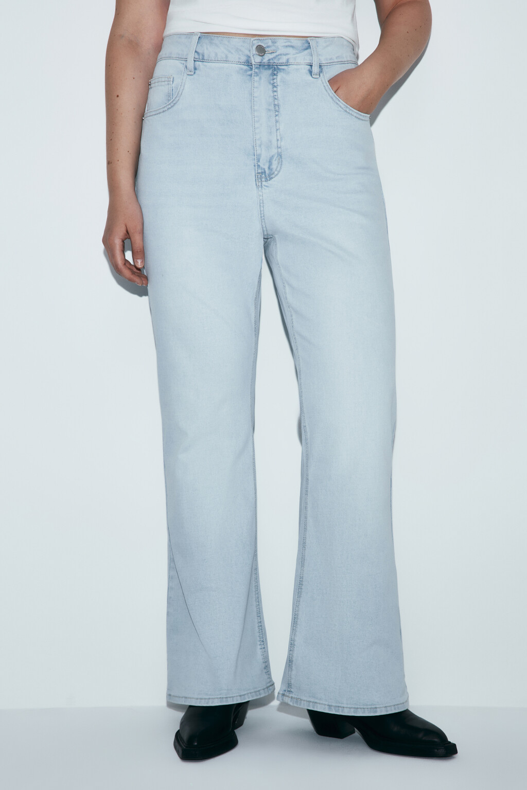 Джинсы клеш с высокой посадкой - цвет голубой - 3