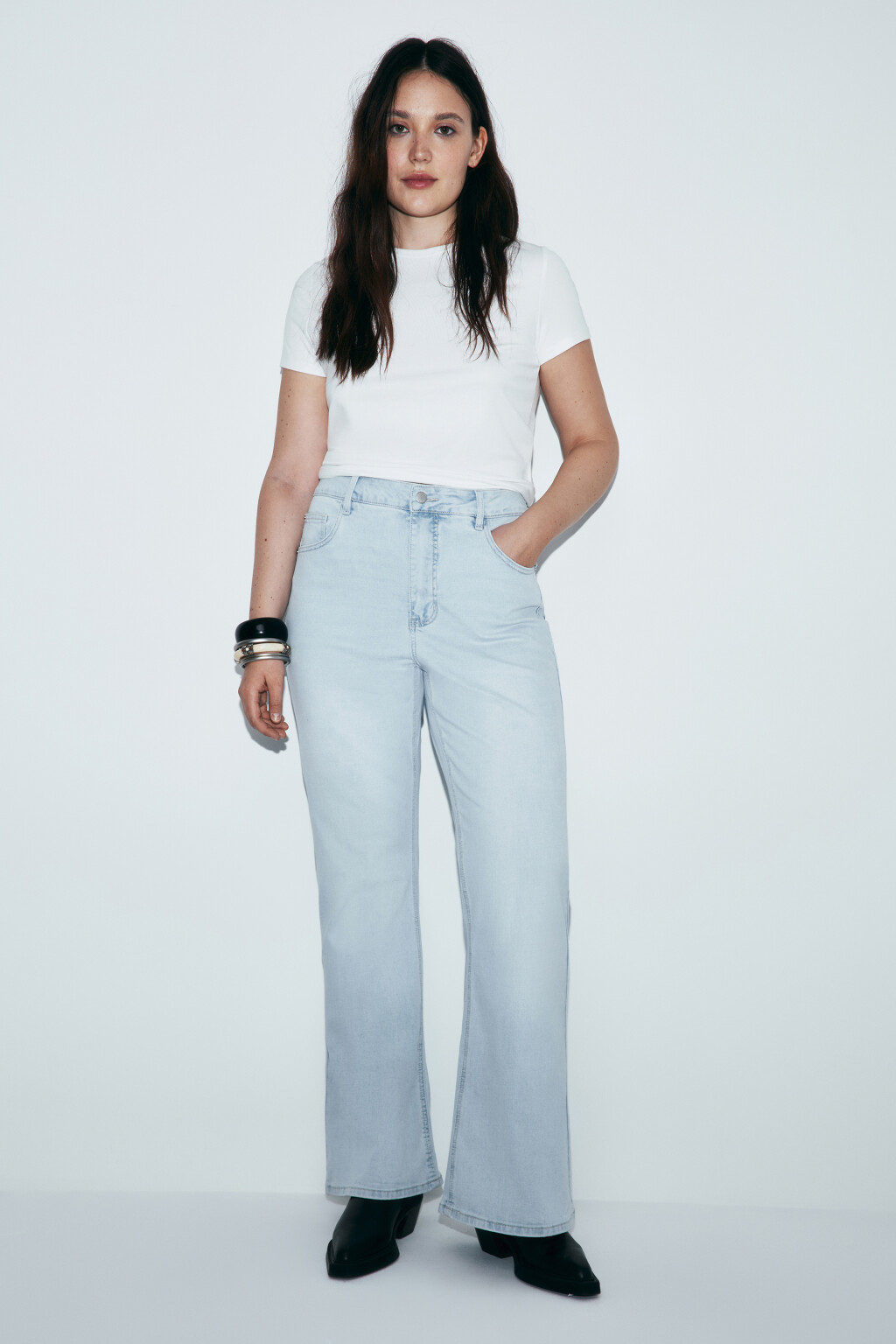 Джинсы клеш с высокой посадкой - цвет голубой - 5
