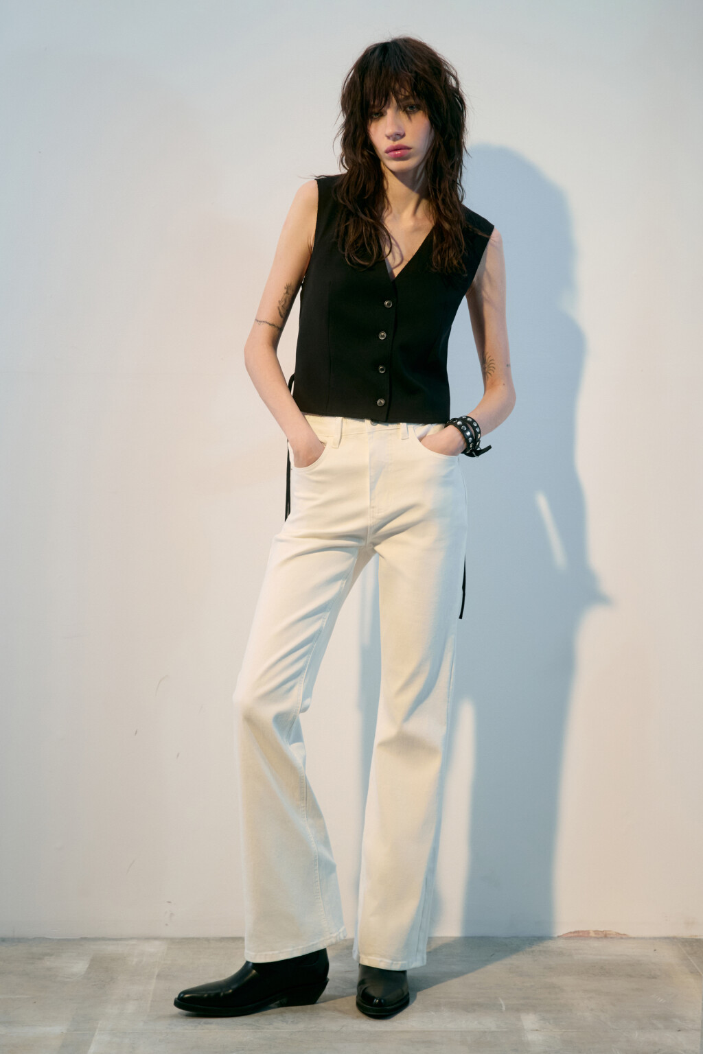 Джинсы клеш с высокой посадкой - цвет белый - 3