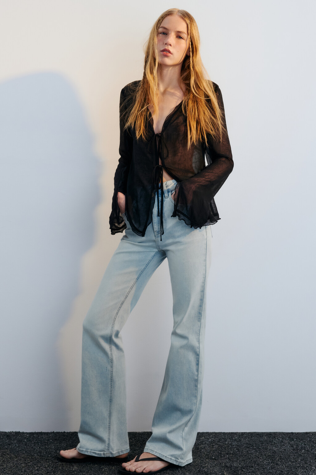 Джинсы клеш с высокой посадкой - цвет голубой - 1