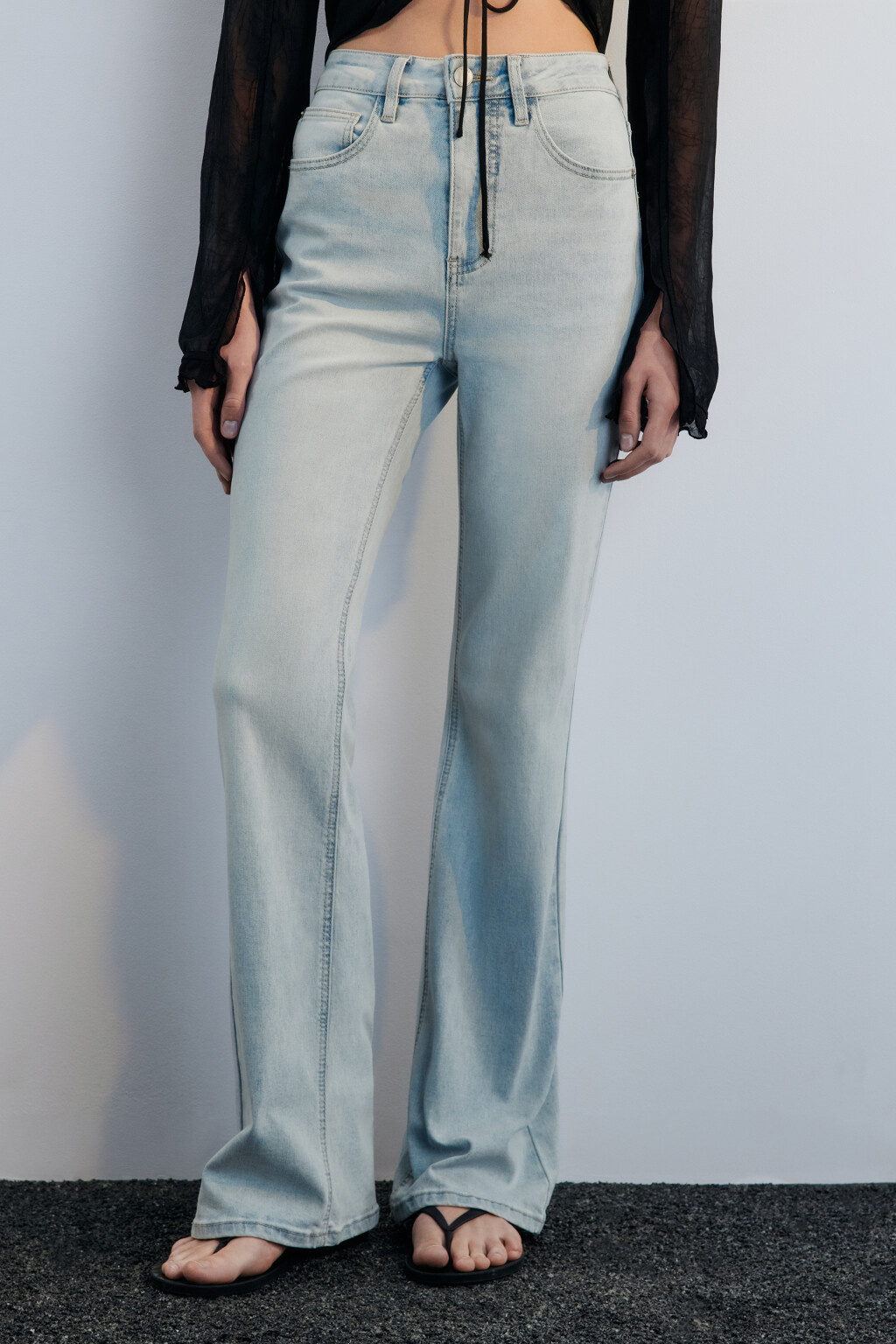 Джинсы клеш с высокой посадкой - цвет голубой - 3
