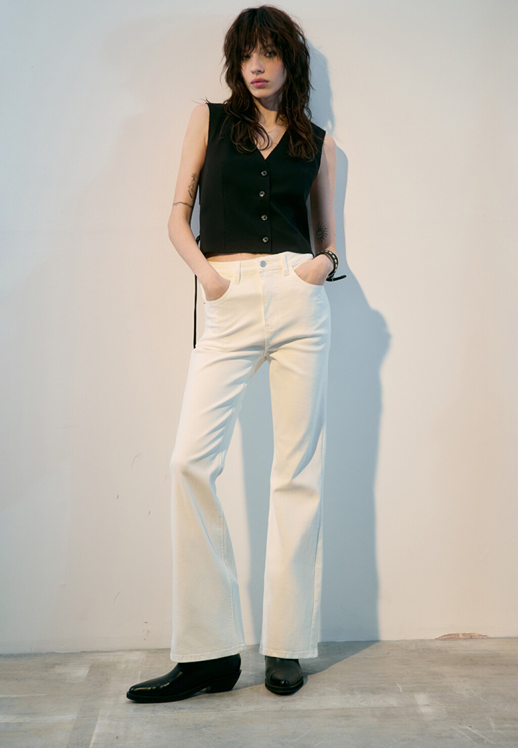 Джинсы клеш с высокой посадкой - цвет белый - 1