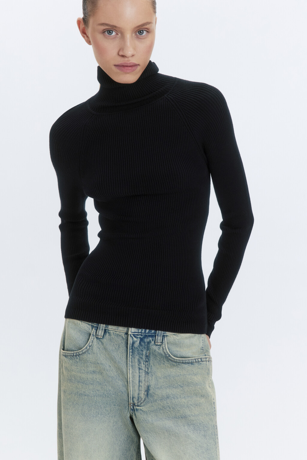 Водолазка GINA вискозная тонкой вязки - цвет черный - 2