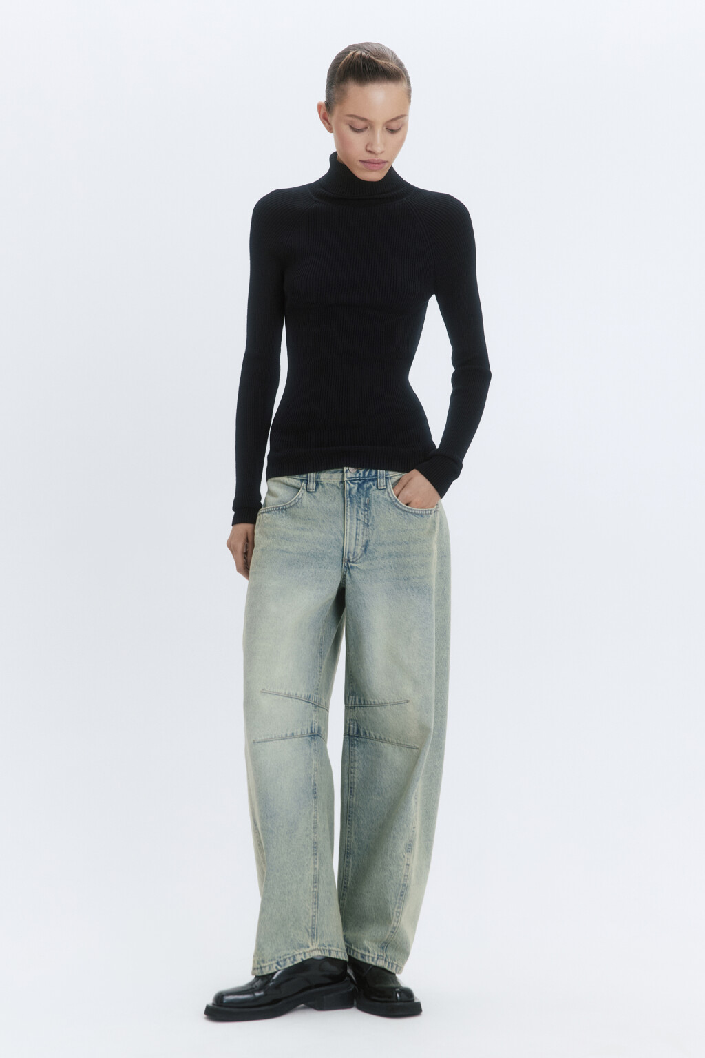 Водолазка GINA вискозная тонкой вязки - цвет черный - 1