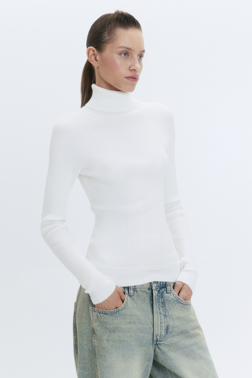 Водолазка GINA вискозная тонкой вязки - цвет молочный - 3