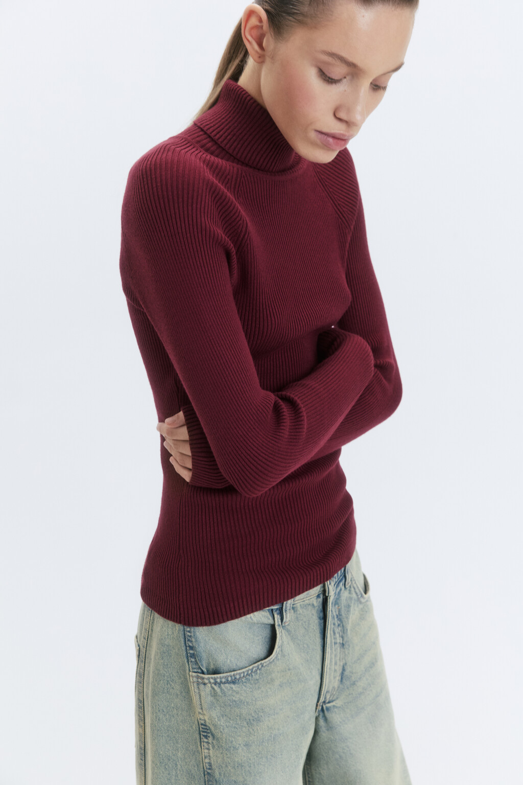 Водолазка GINA вискозная тонкой вязки - цвет бордовый - 1
