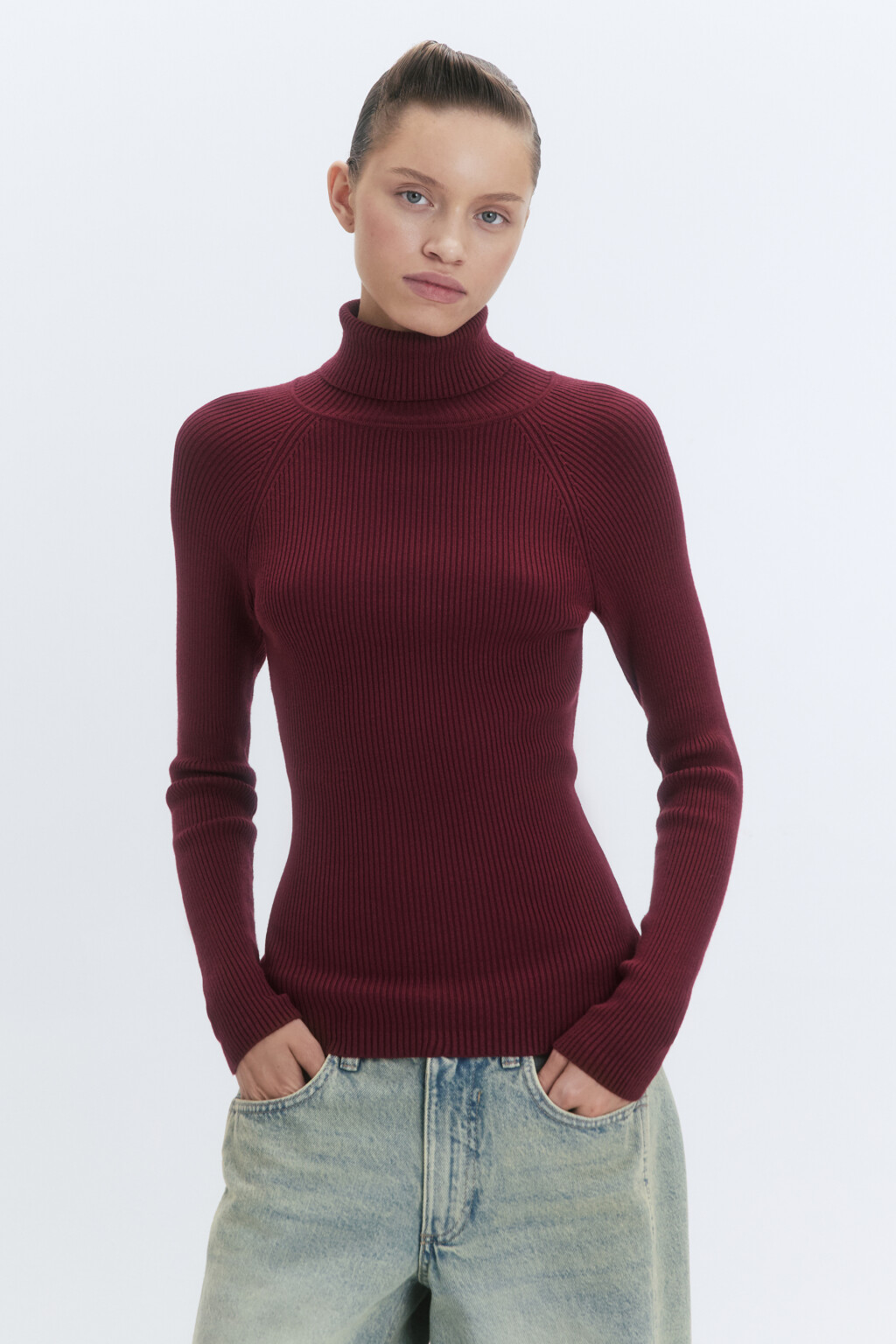Водолазка GINA вискозная тонкой вязки - цвет бордовый - 2