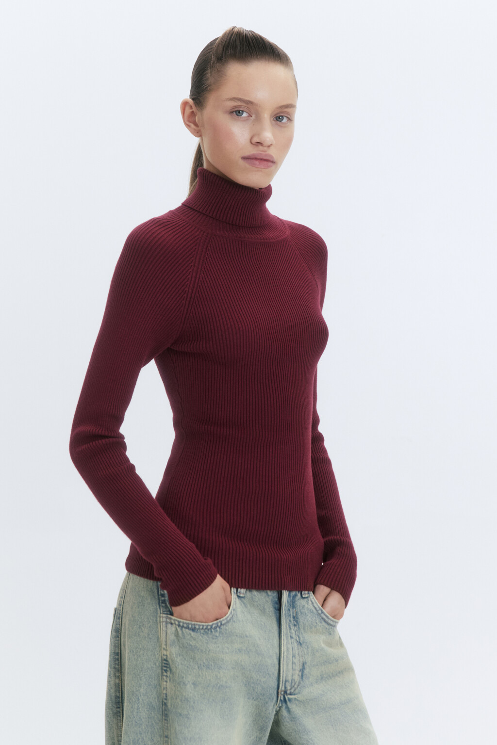 Водолазка GINA вискозная тонкой вязки - цвет бордовый - 3
