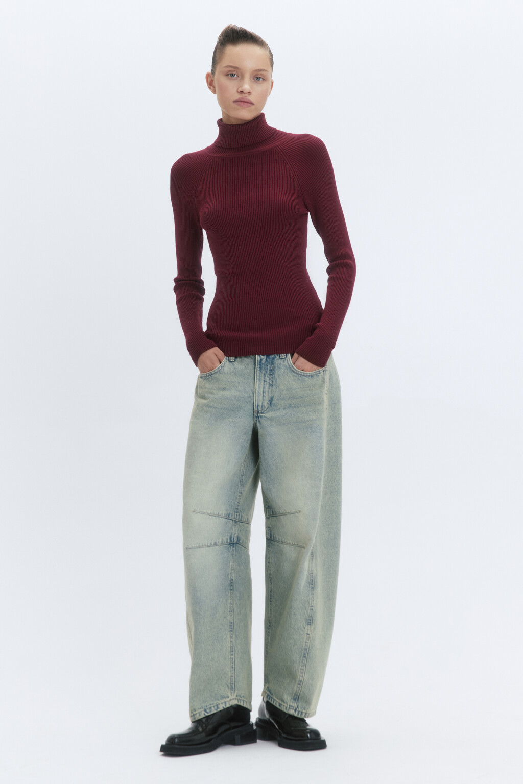 Водолазка GINA вискозная тонкой вязки - цвет бордовый - 5