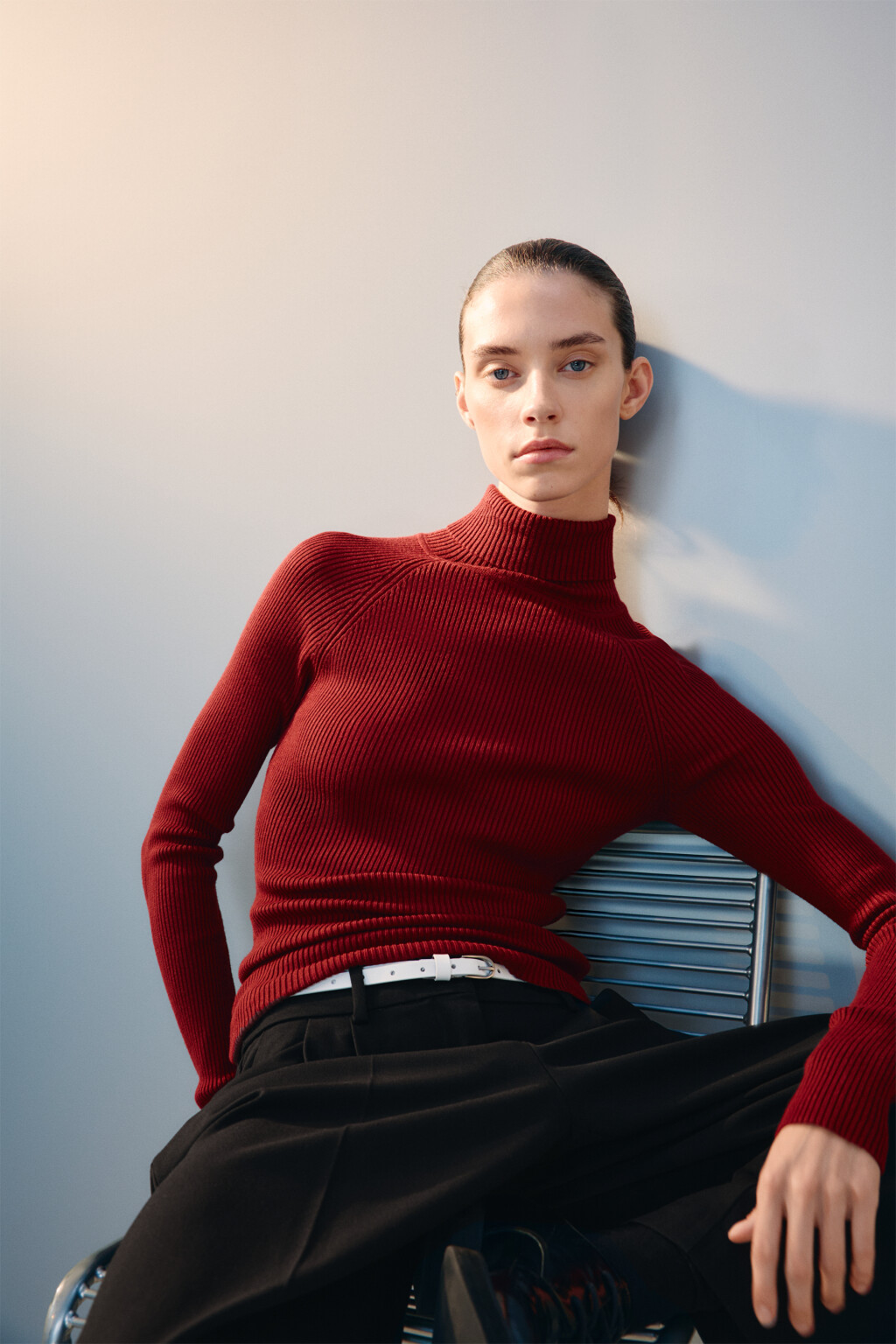 Водолазка вискозная в рубчик - цвет бордовый - 1