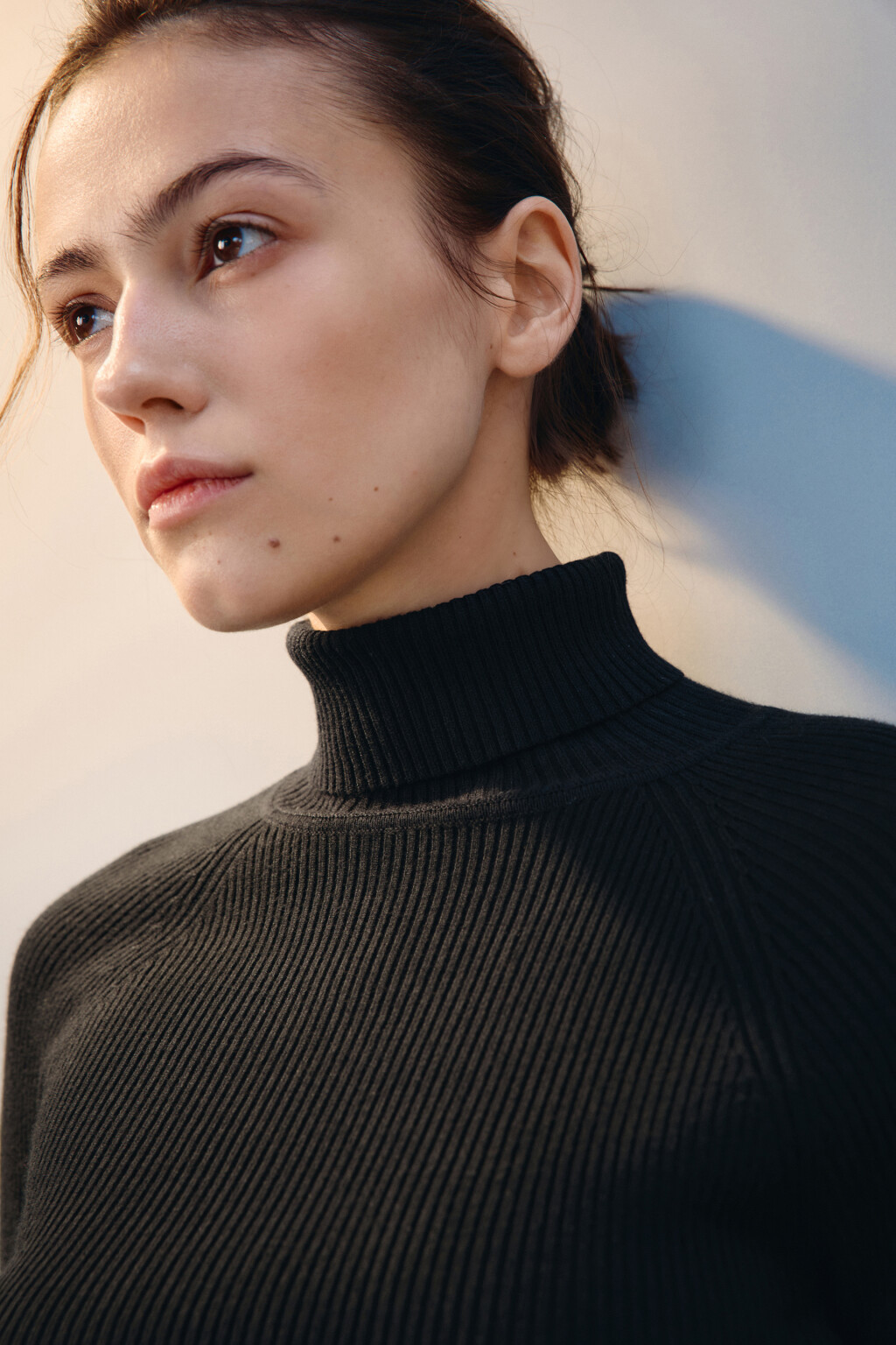 Водолазка вискозная в рубчик - цвет черный - 5