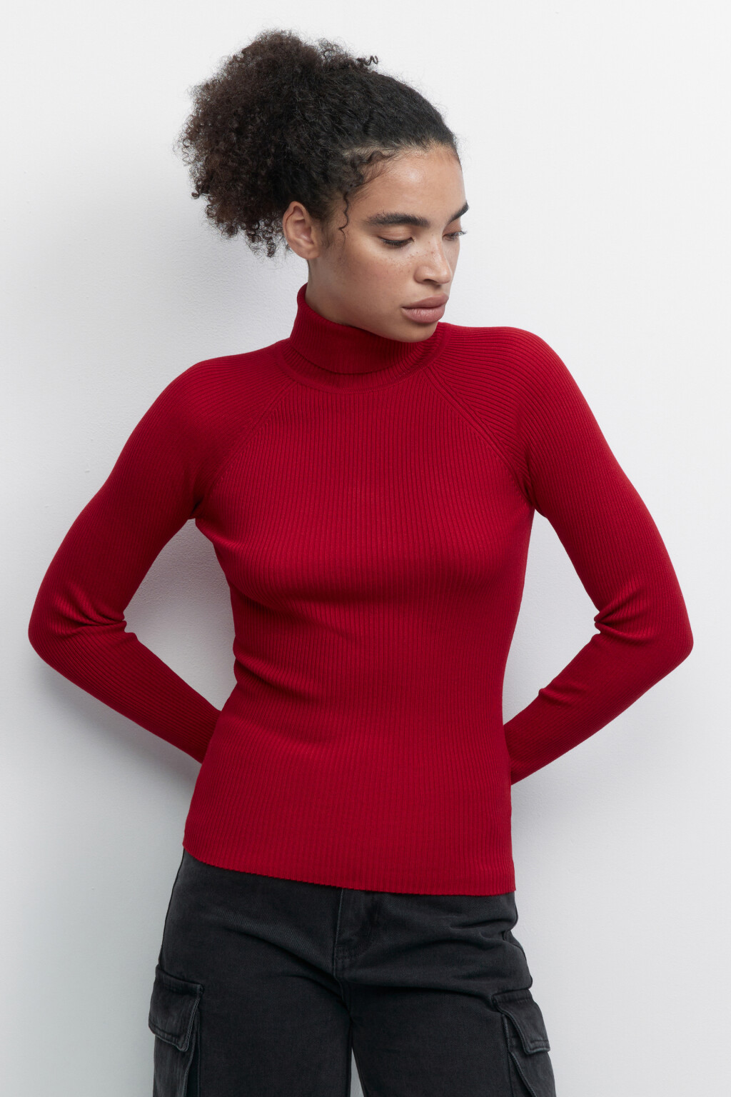 Водолазка GINA вискозная с рукавами реглан - цвет красный - 2