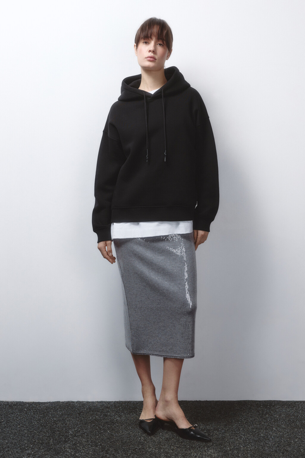 Худи oversize утепленная с капюшоном - цвет черный - 5