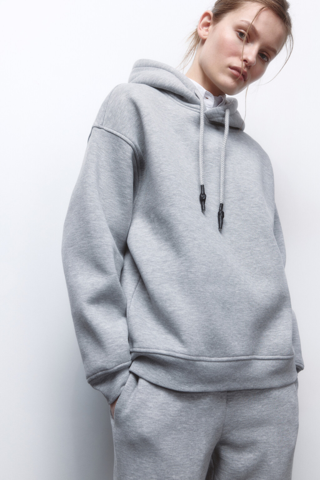 Худи oversize утепленная с капюшоном - цвет серый - 1