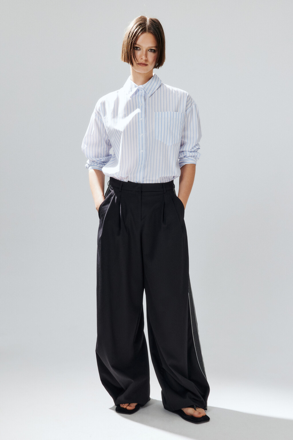 Рубашка oversize в полоску - цвет голубой - 5