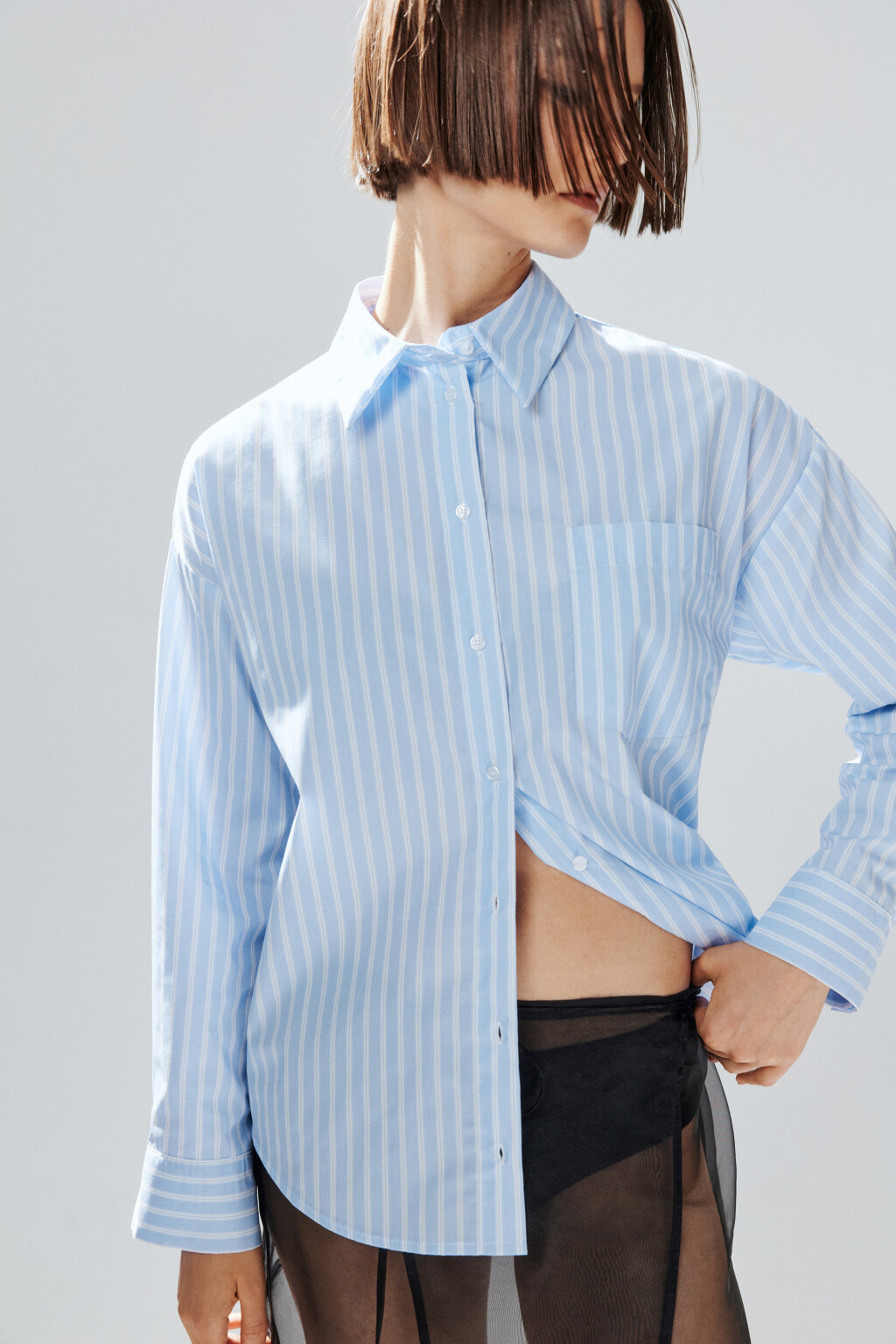 Рубашка oversize в полоску - цвет мультиколор - 1