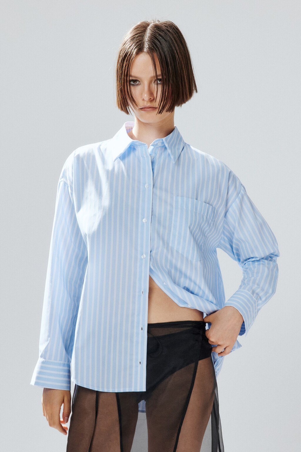 Рубашка oversize в полоску - цвет мультиколор - 2