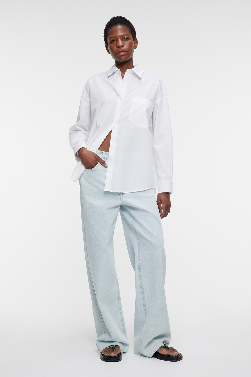 Рубашка Harvard оверсайз с карманом - цвет белый - 1