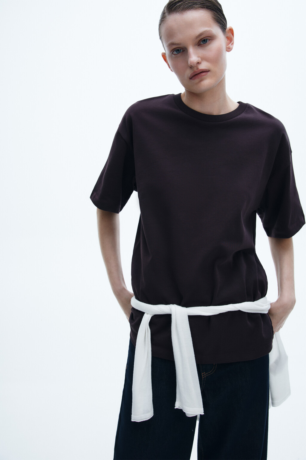 Футболка хлопковая базовая - цвет коричневый - 1