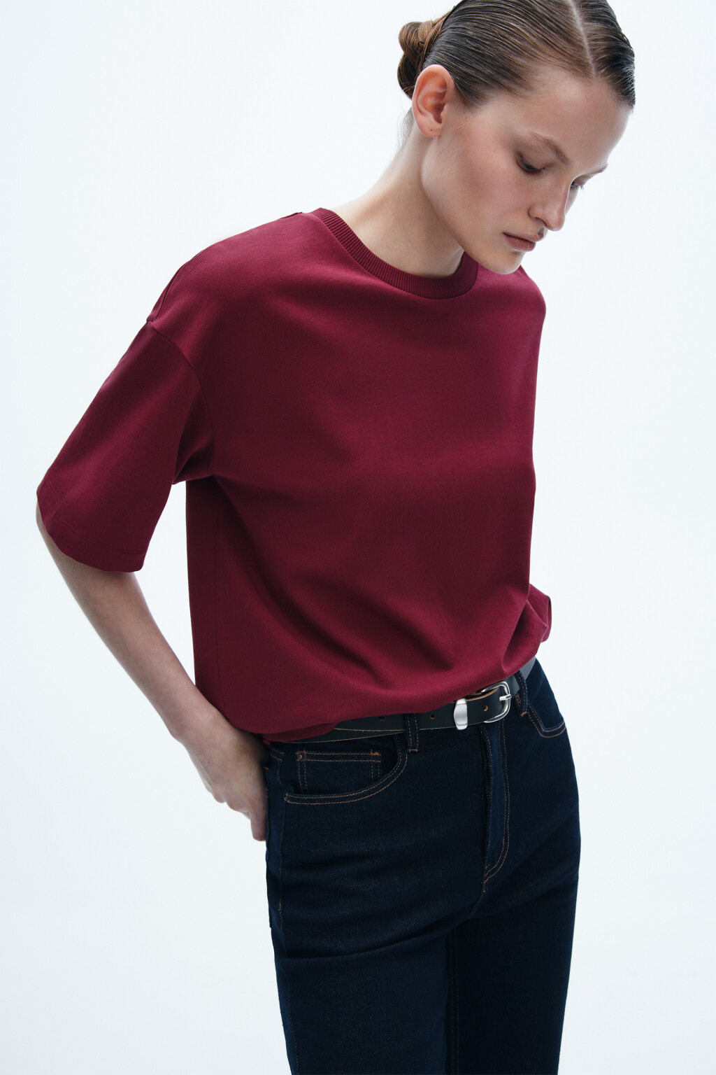 Футболка хлопковая базовая - цвет бордовый - 1