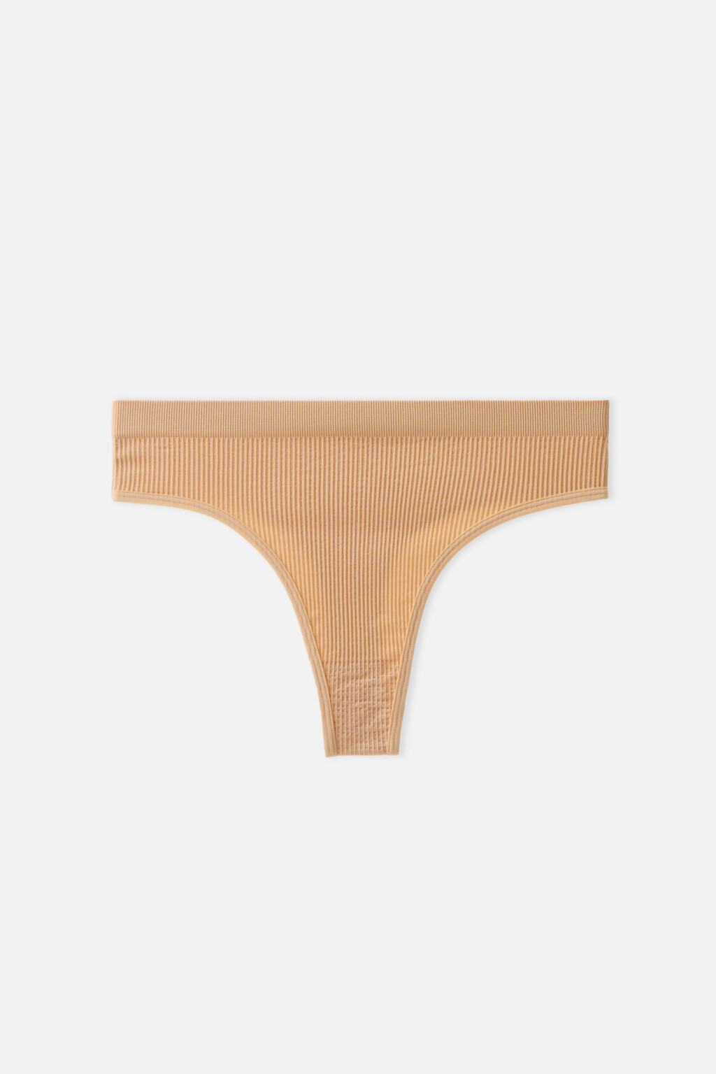 Трусы-стринги высокие бесшовные в рубчик - цвет бежевый - 1