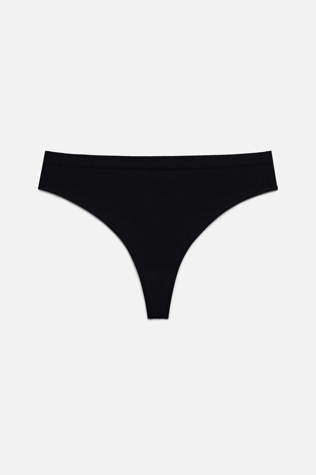 Трусики-стринги бесшовные высокие в рубчик - цвет черный - 4