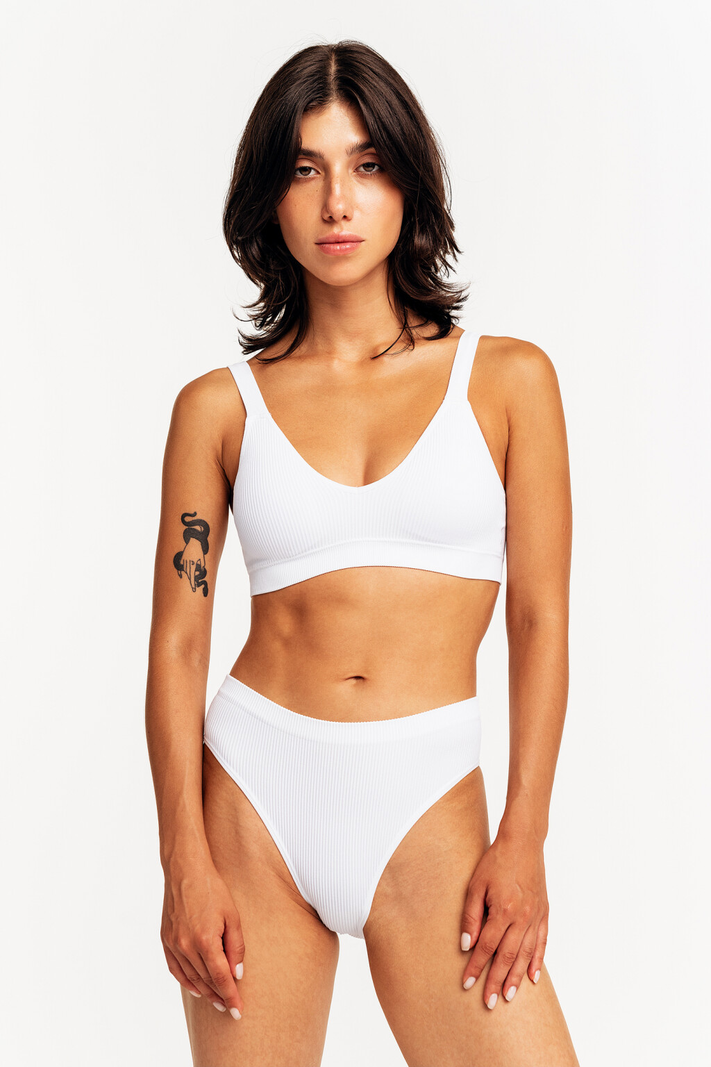 Трусики-слипы в рубчик с высокой посадкой - цвет белый - 1