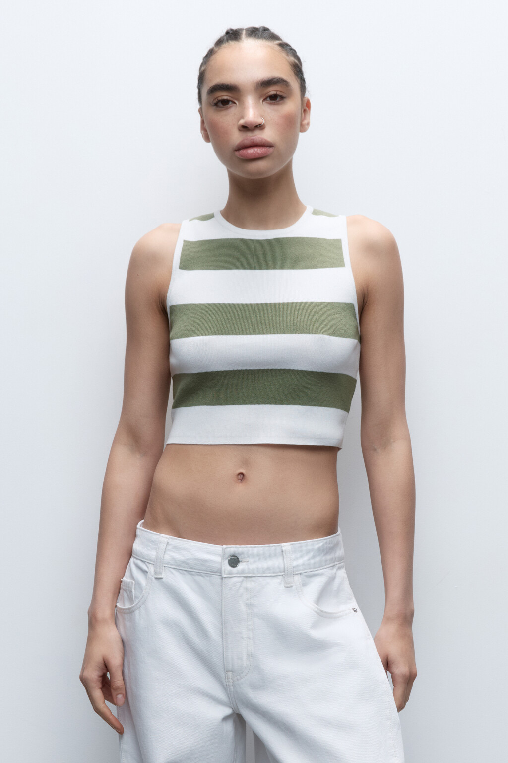 Топ-майка вискозный облегающий тонкой вязки - цвет зеленый - 2