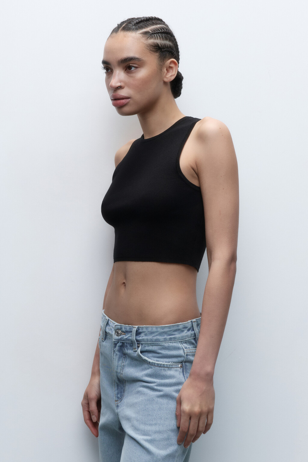 Топ-майка вискозный облегающий тонкой вязки - цвет черный - 3