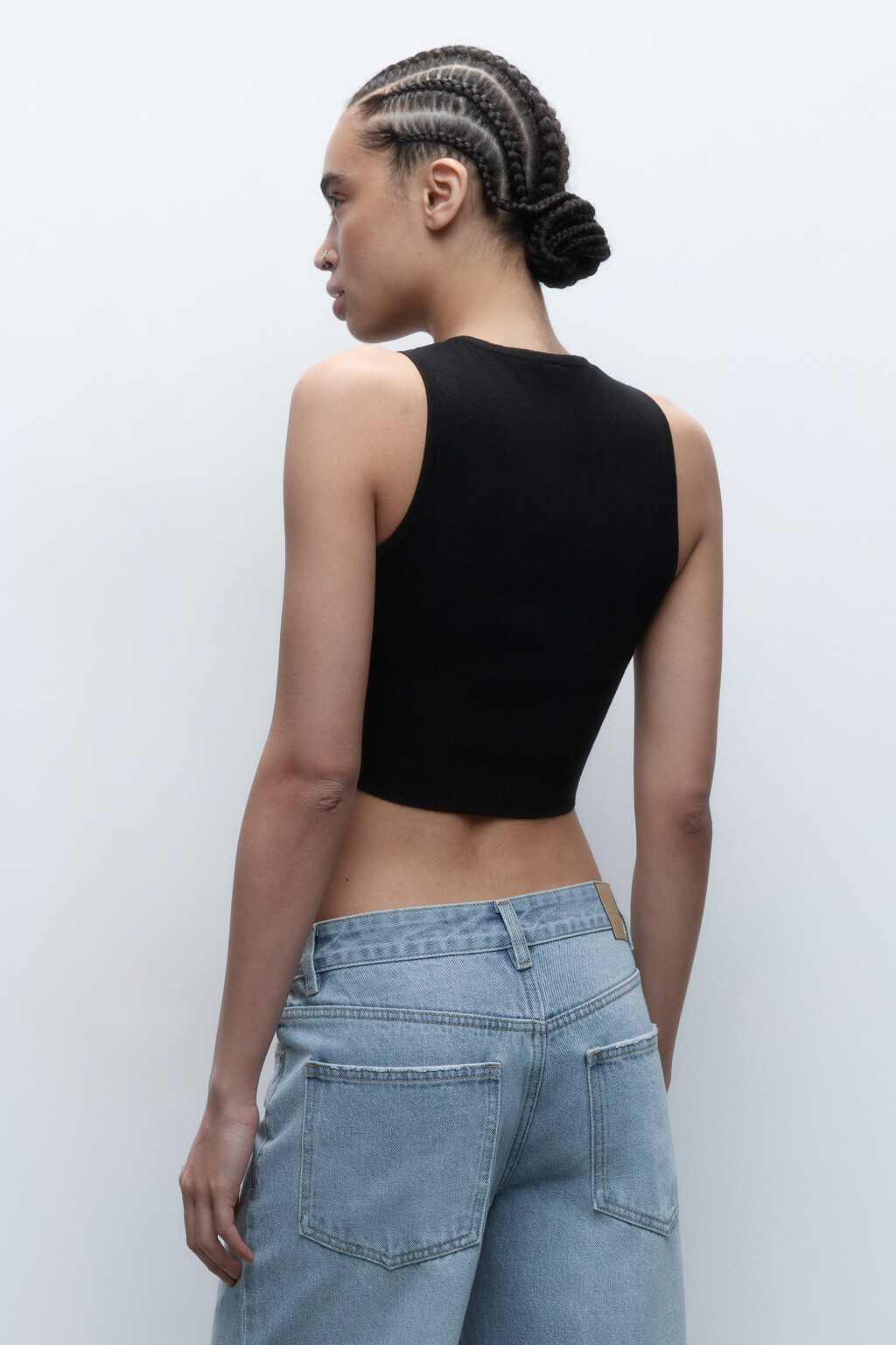 Топ-майка вискозный облегающий тонкой вязки - цвет черный - 4