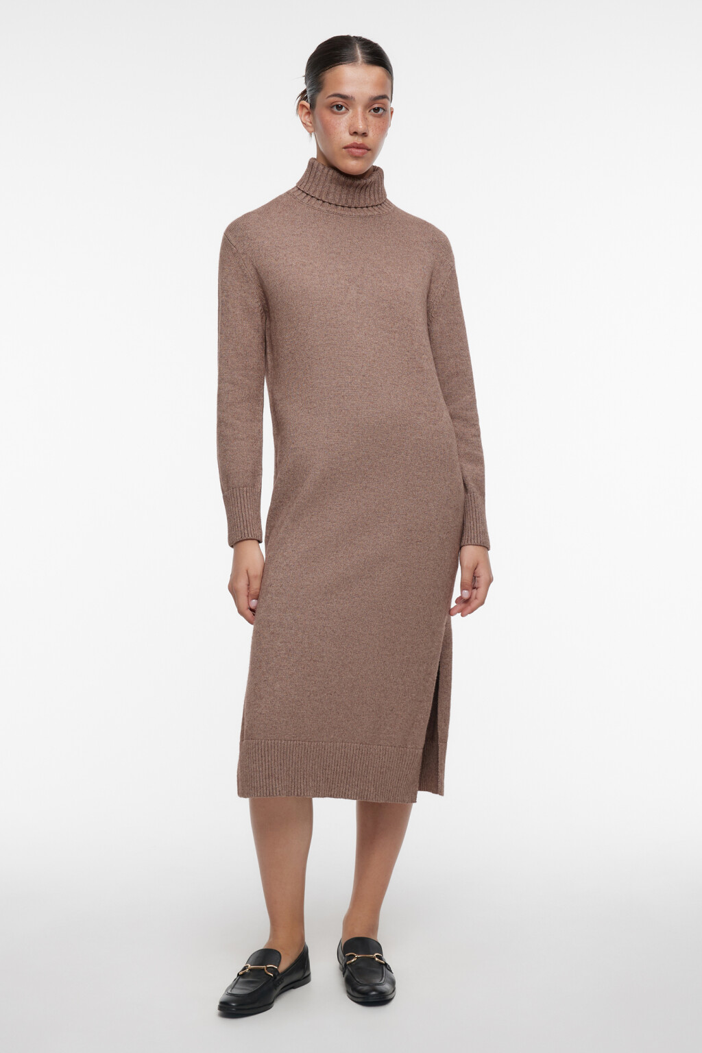 Платье-свитер KnitMidiDress вязаное с разрезом - цвет бежевый - 3