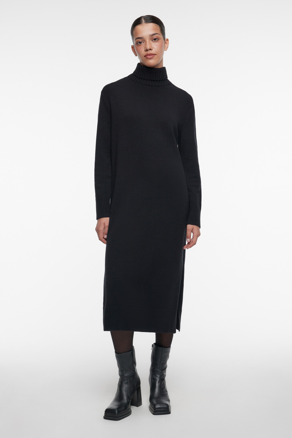 Платье-свитер KnitMidiDress вязаное с разрезом - цвет черный - 3