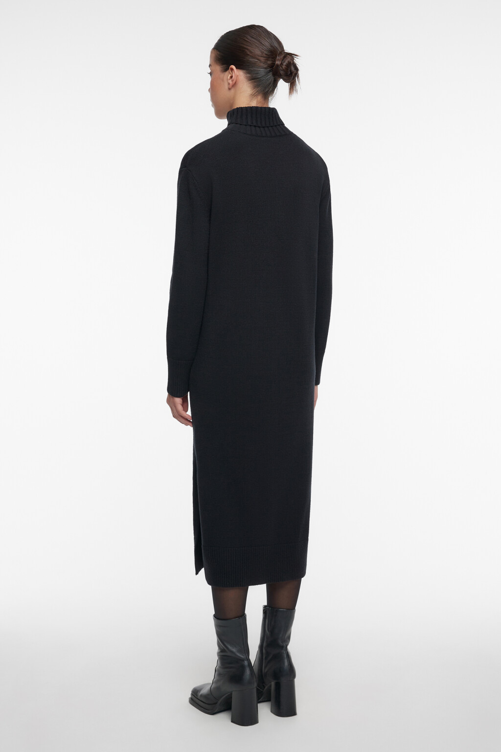 Платье-свитер KnitMidiDress вязаное с разрезом - цвет черный - 5