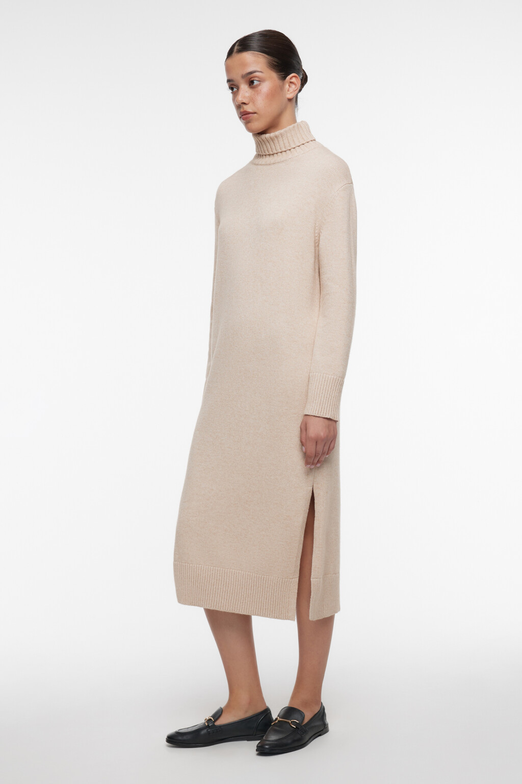 Платье-свитер KnitMidiDress вязаное с разрезом - цвет бежевый - 2