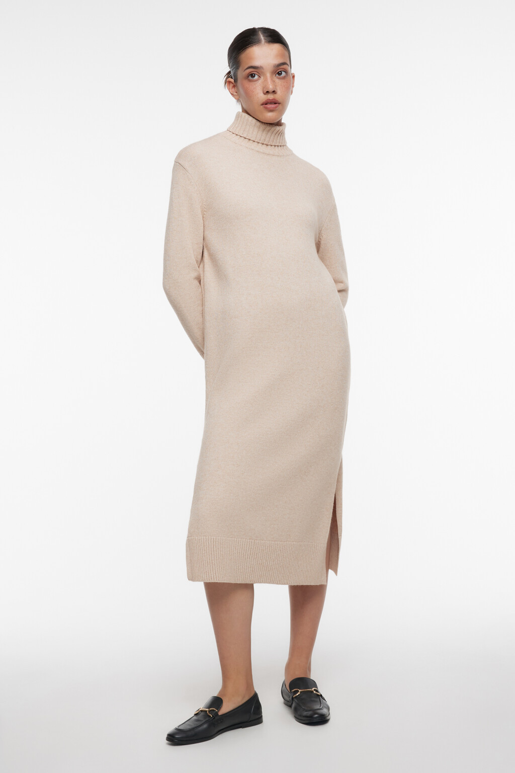 Платье-свитер KnitMidiDress вязаное с разрезом - цвет бежевый - 4