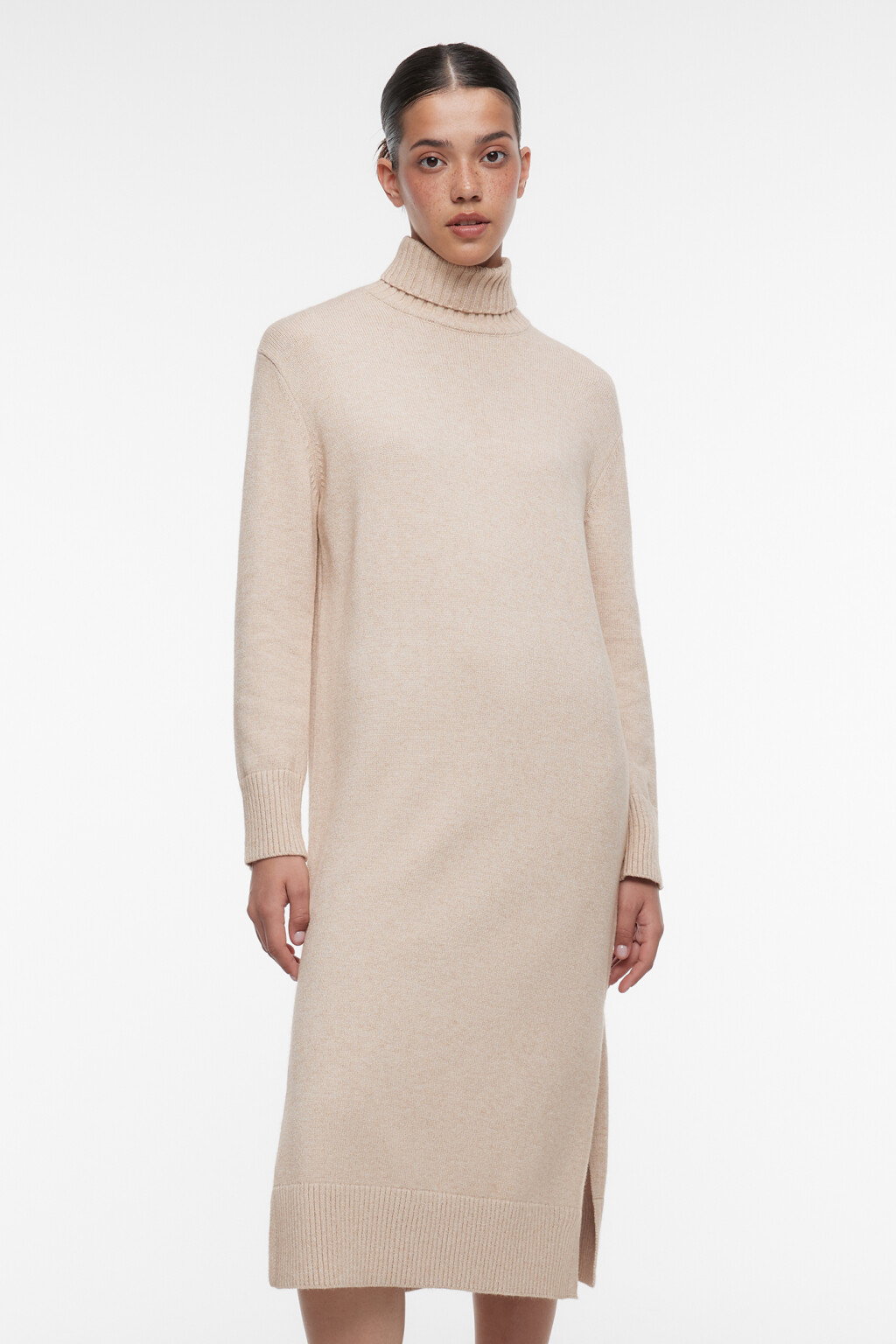 Платье-свитер KnitMidiDress вязаное с разрезом - цвет бежевый - 7