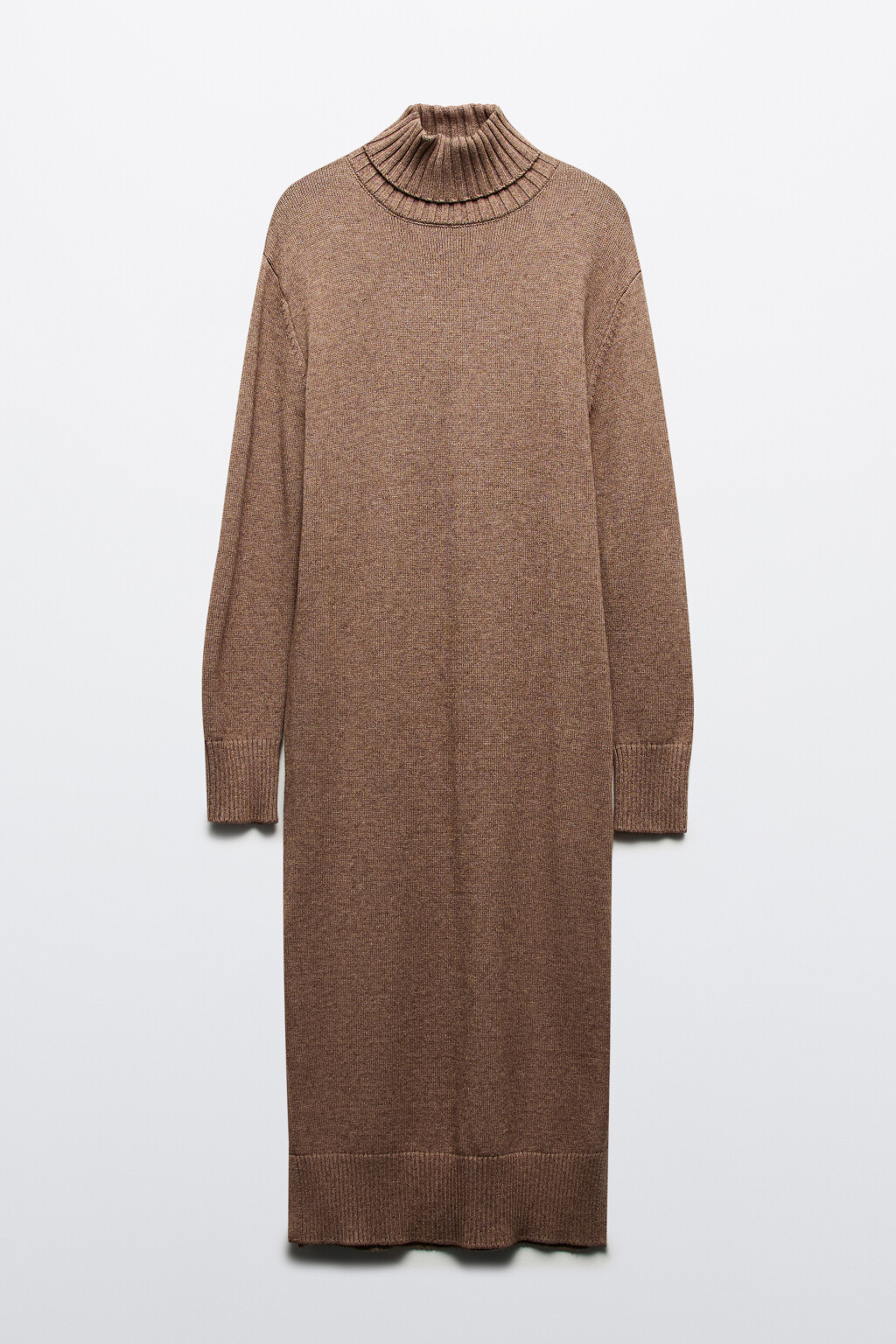 Платье-свитер миди вязаное свободное с разрезом - цвет бежевый - 9