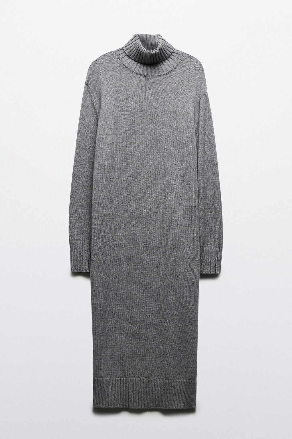 Платье-свитер миди вязаное свободное с разрезом - цвет серый - 9