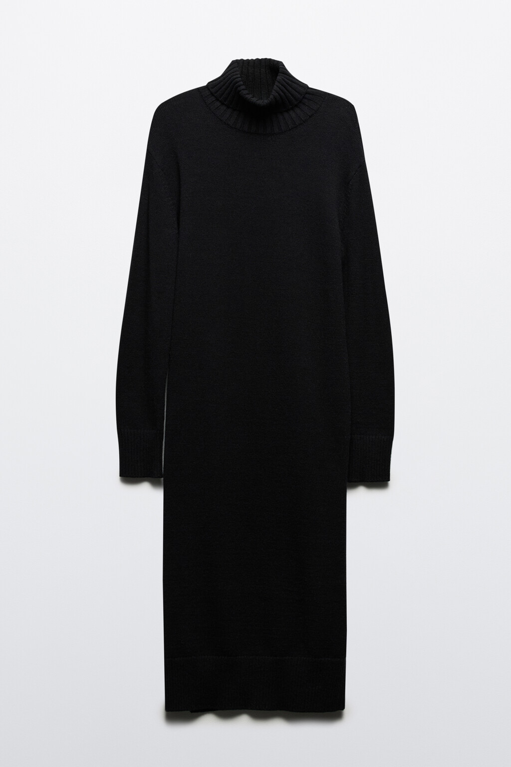 Платье-свитер миди вязаное свободное с разрезом - цвет черный - 9