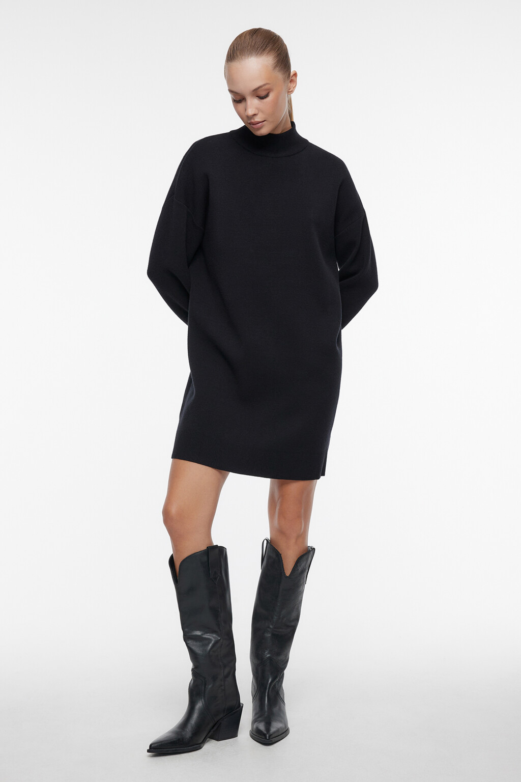 Платье-свитер KnitMiniDress вискозное - цвет черный - 1