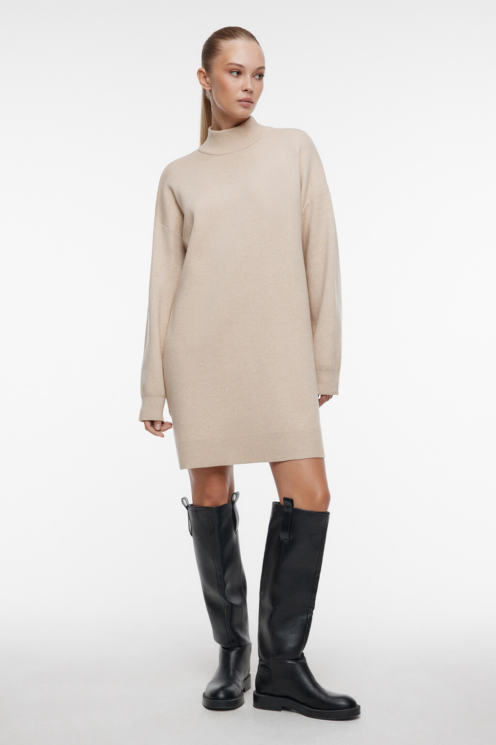 Платье-свитер KnitMiniDress вискозное - цвет бежевый - 1