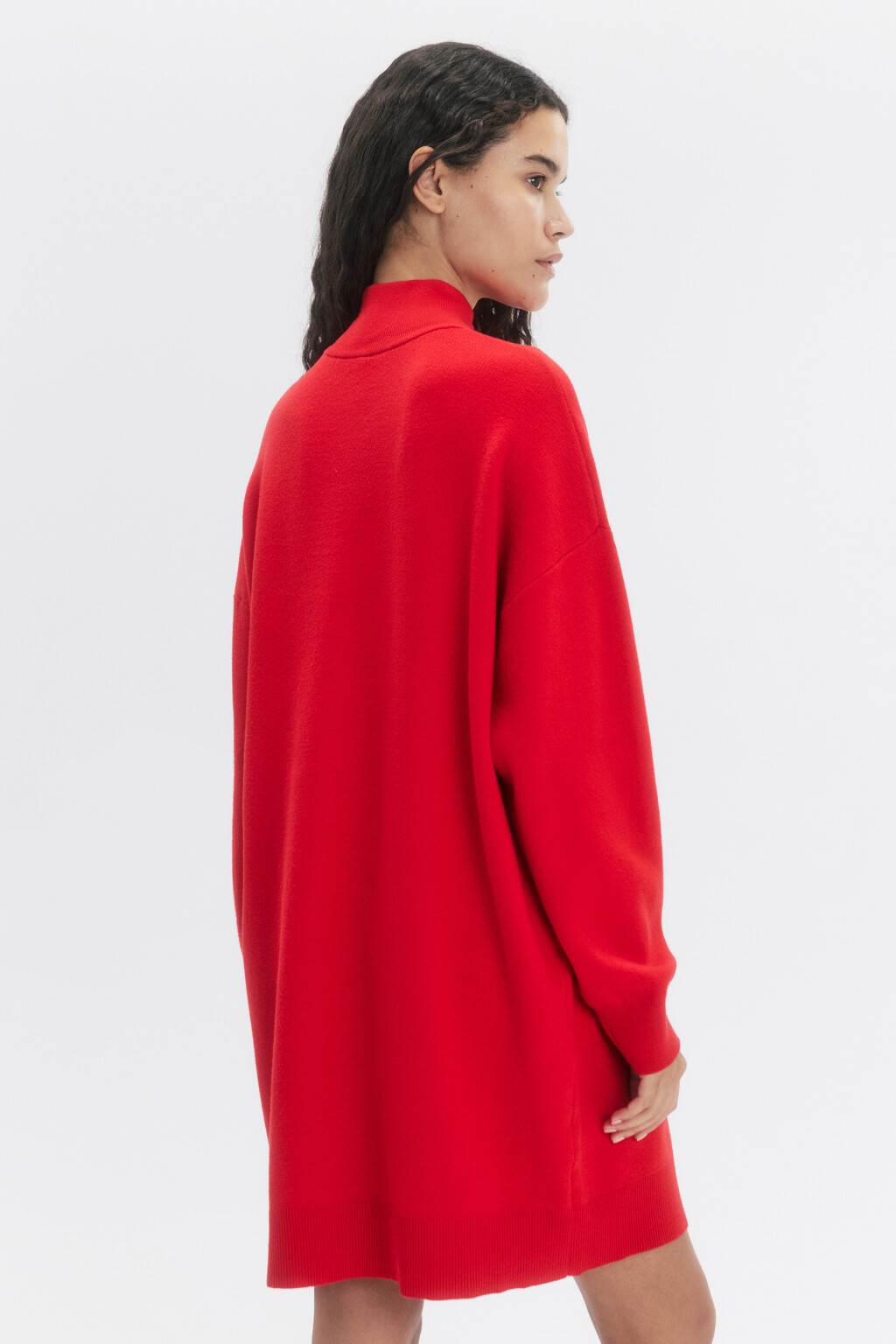 Платье-свитер мини вискозное с воротником - цвет красный - 4