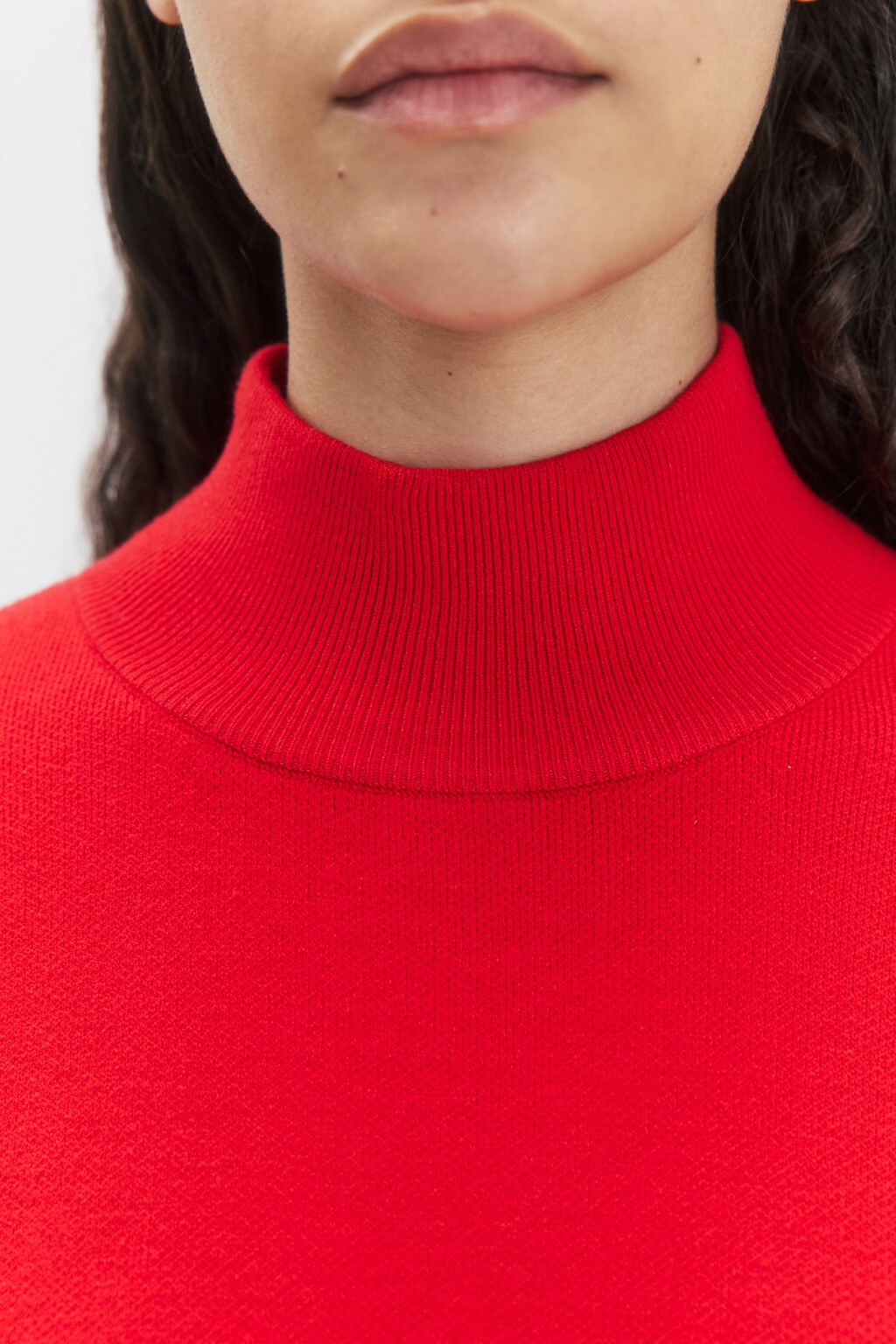 Платье-свитер мини вискозное с воротником - цвет красный - 6