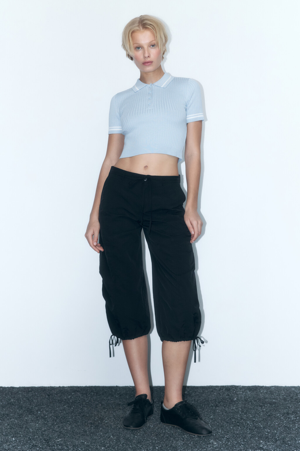 Футболка-поло вискозная в рубчик - цвет голубой - 5