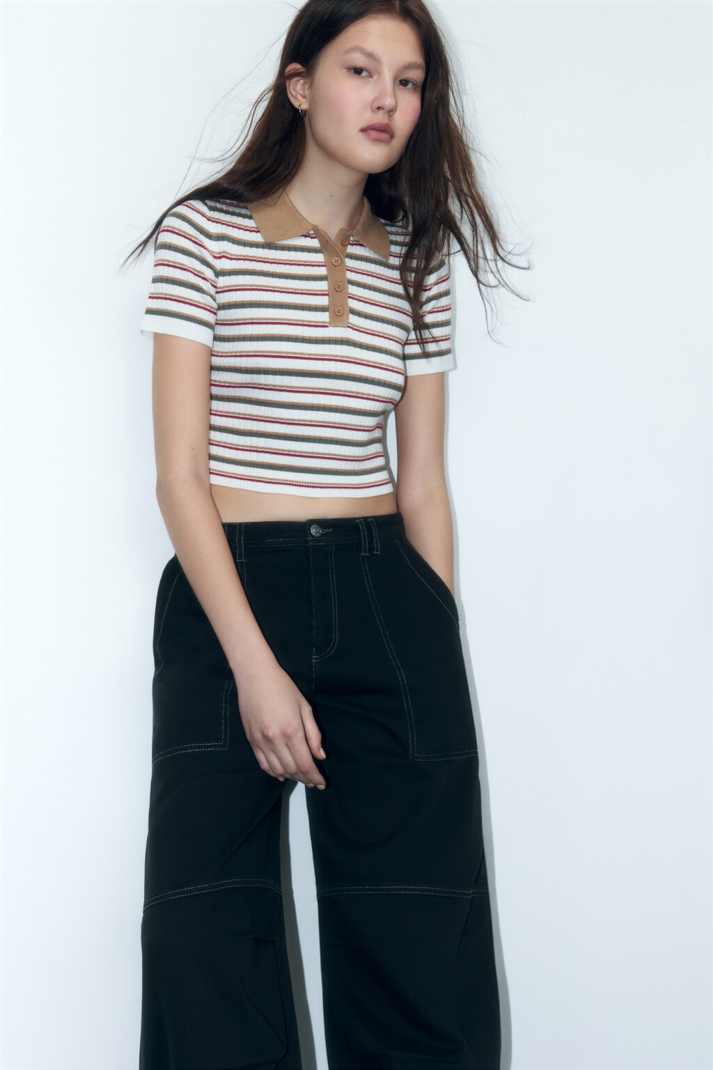 Футболка-поло вискозная в рубчик knitpolo, цвет: мультиколор (99) по ...