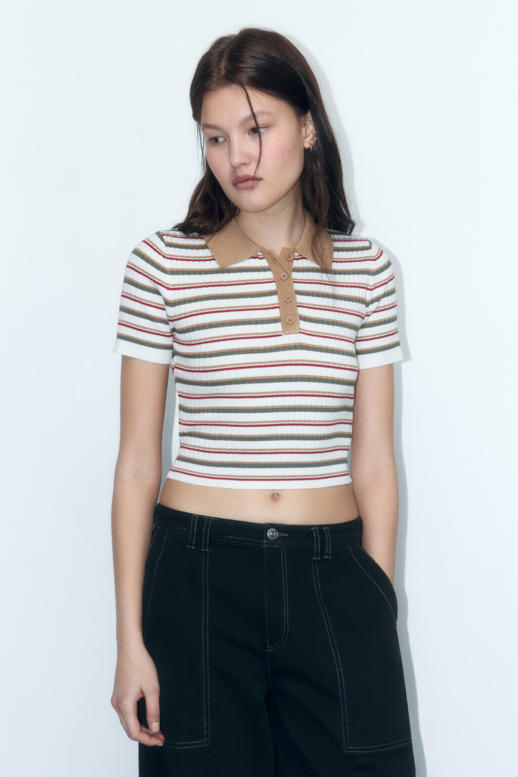 Футболка-поло вискозная в рубчик - цвет мультиколор - 2