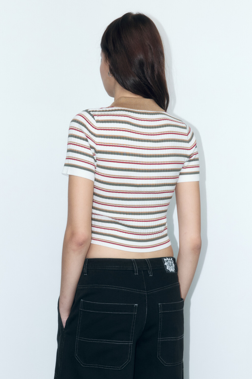 Футболка-поло вискозная в рубчик - цвет мультиколор - 4