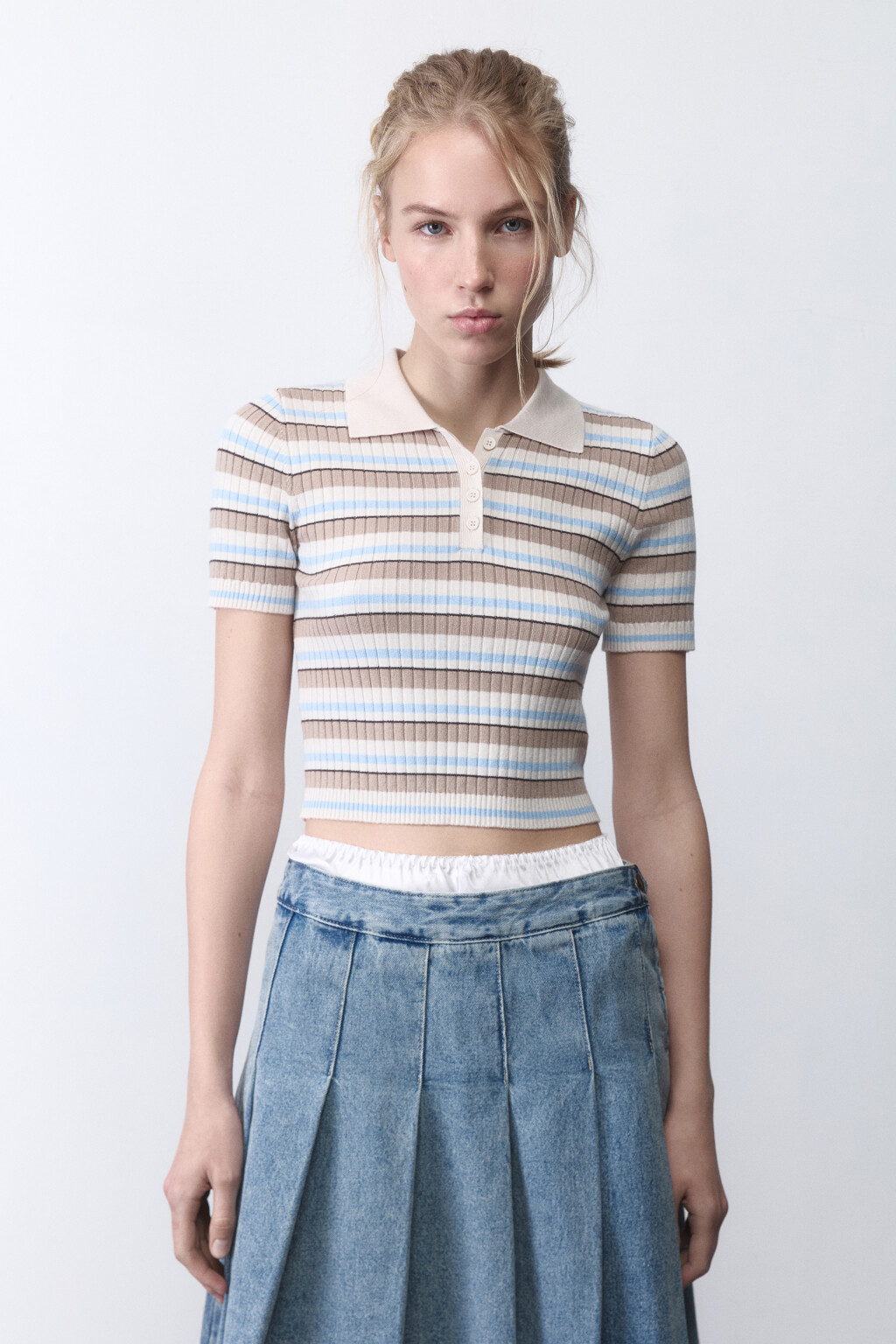 Футболка-поло вискозная в рубчик - цвет мультиколор - 2